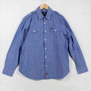 Rocawear Button Up Shirt Mens Sz XL Blue White Stripe 100% Cotton Long Sleeve